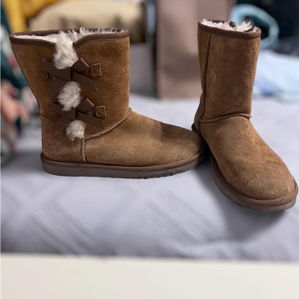 Koolaburra Brown Winter Rain Boots with Pom-Pom Accents